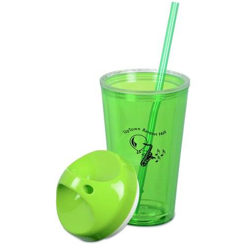 Additional Image 1 - a green cup with a straw next to a green ball