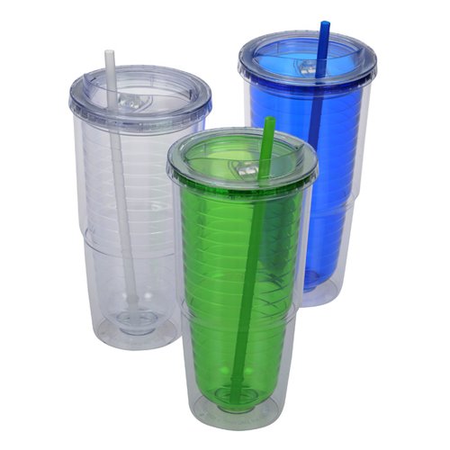 Additional Image 2 - a group of clear plastic cups with straws