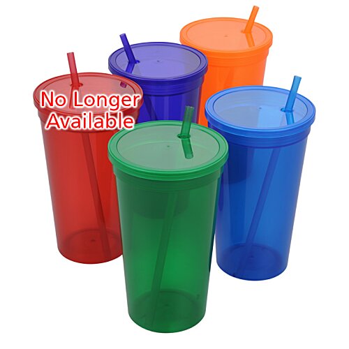 Additional Image 1 - a group of colorful plastic cups with straws