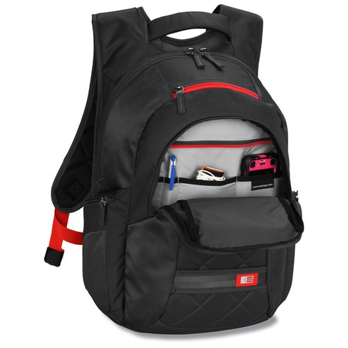Additional Image 2 - a black backpack with a red handle