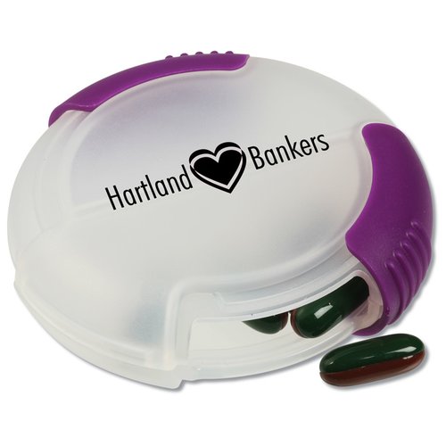 Additional Image 2 - a round white and purple container with a black pill