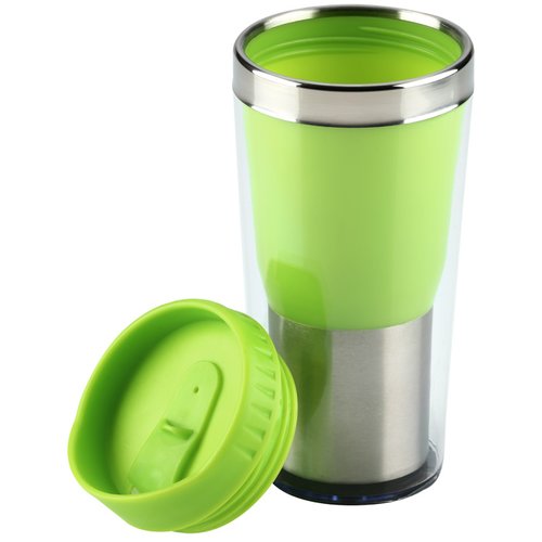 Additional Image 1 - a green and silver tumbler with a green lid