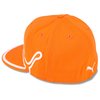 an orange hat with a white string