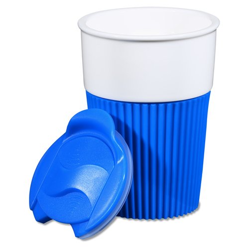 Additional Image 2 - a blue and white plastic cup with a lid