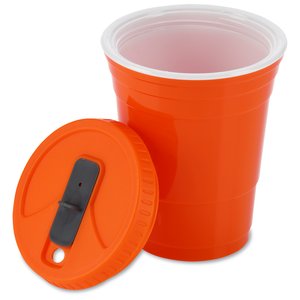 Additional Image 1 - an orange plastic cup with a lid