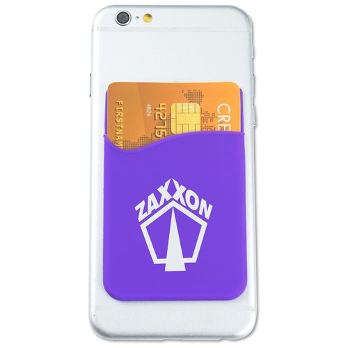 Additional Image 2 - a white cell phone with a purple and white card in the back