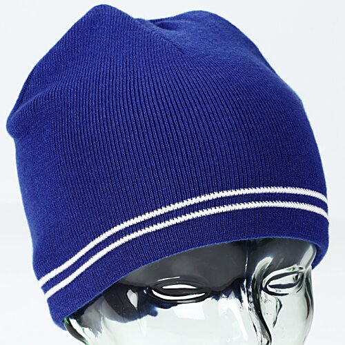 Additional Image 1 - a blue knit hat with white stripes