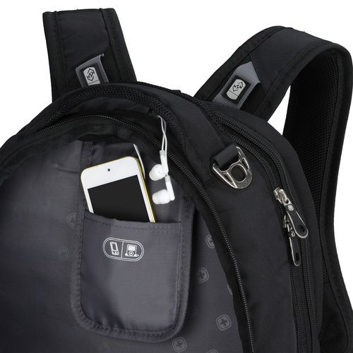 Additional Image 2 - a black backpack with a cell phone in it