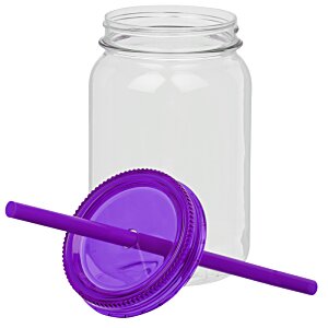 Additional Image 1 - a glass jar with a purple lid and a straw
