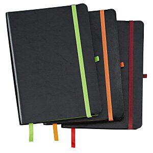 Additional Image 3 - a group of black notebooks with colorful stripes