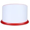 a white cylinder with red rim