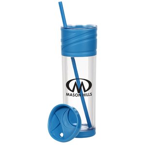 Additional Image 1 - a blue and white water bottle with a straw