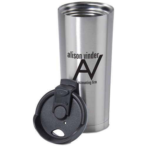 Additional Image 1 - a silver cup with a black lid