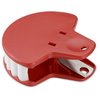 a red sharpener with white teeth