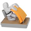 a white figure holding a yellow shirt
