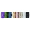 a row of colorful spools of thread