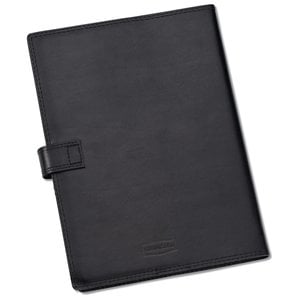 Additional Image 1 - a black leather notebook with a strap