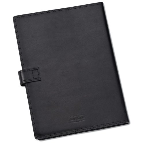 Additional Image 1 - a black leather notebook with a strap
