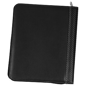 Additional Image 1 - a black leather notebook with a pen