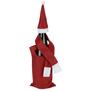 Additional Image 1 - a bottle of wine wrapped in a red hat