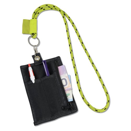 Additional Image 2 - a black and yellow lanyard with a green strap