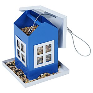 Additional Image 1 - a blue bird feeder with a white roof