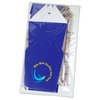 a blue and white package