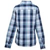 a back view of a blue and white plaid shirt