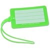 a green luggage tag with a string