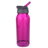 a pink water bottle with a straw