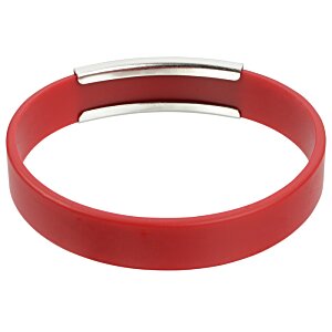Additional Image 1 - a red rubber bracelet with a silver metal bar