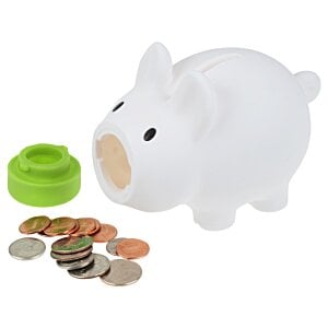 Additional Image 1 - a white piggy bank next to a pile of coins