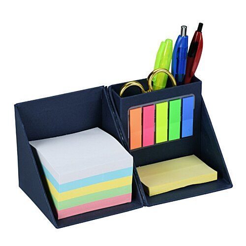 Additional Image 4 - a black desk organizer with colorful pens and sticky notes
