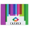 a colorful striped object with a logo
