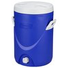 a blue and white cooler