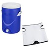 a blue bucket and white shorts