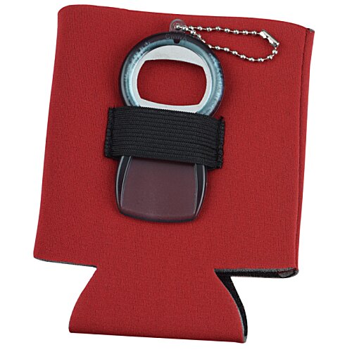 Additional Image 1 - a red can cooler with a keychain