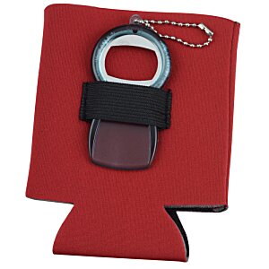 Additional Image 1 - a red can cooler with a keychain