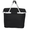 a black bag with silver handles