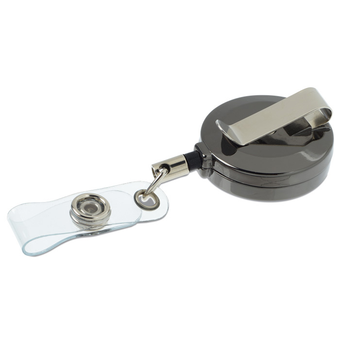  Metal Retractable Badge Holder - Slip Clip - Round - Gunmetal  - Laser Engraved 130181-RD-GM-L