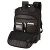 a black backpack with a strap
