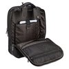 a black backpack with a zipper
