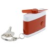 a key chain with a red and white object