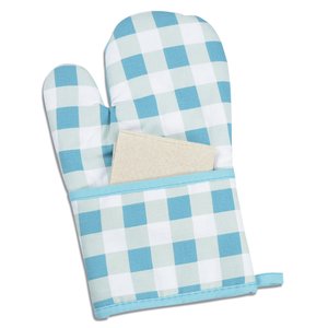 Additional Image 1 - a blue and white checkered oven mitt