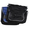 a stack of black and blue bags