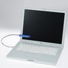 a laptop with a blue cable