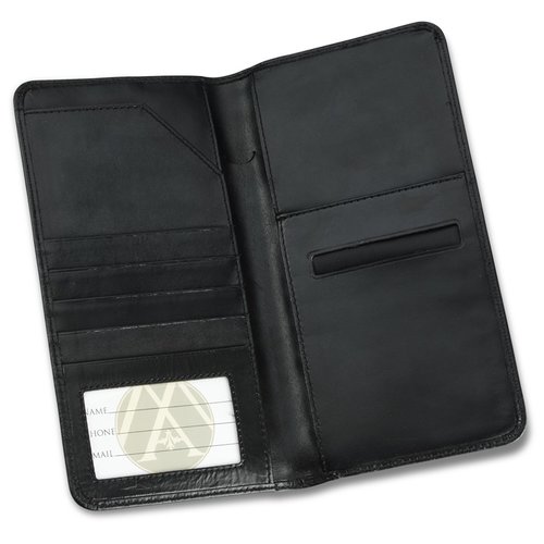 Additional Image 1 - a black wallet with a white label