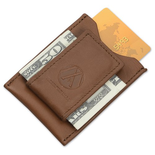 Additional Image 1 - a brown leather wallet with a wooden insert