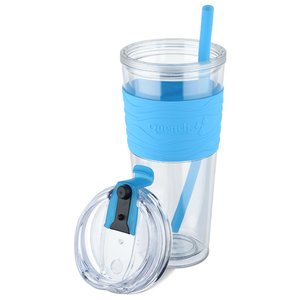 Additional Image 1 - a blue and clear tumbler with a blue straw