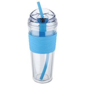 Additional Image 2 - a clear and blue tumbler with a blue straw